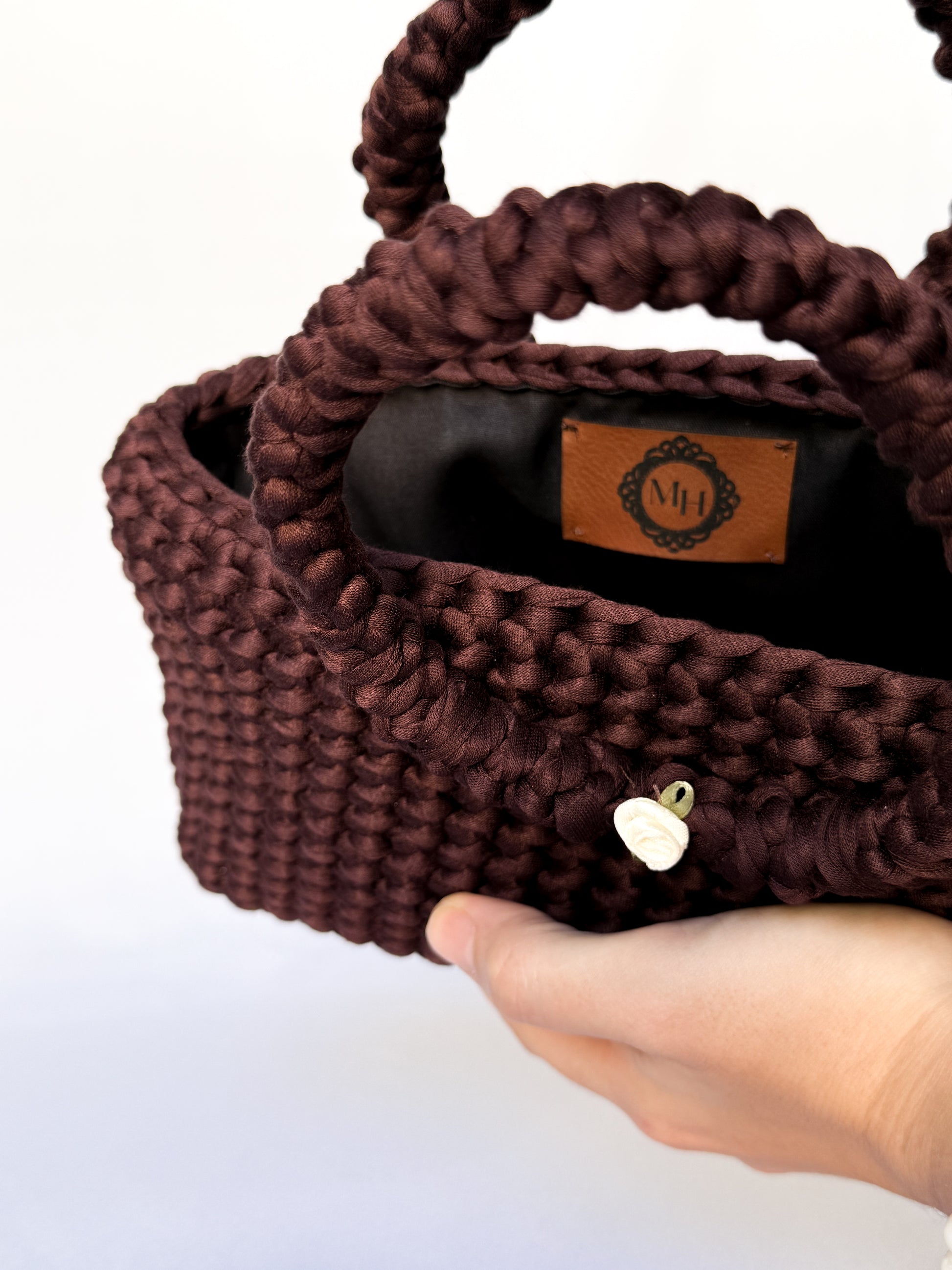 Sac à main en crochet marron