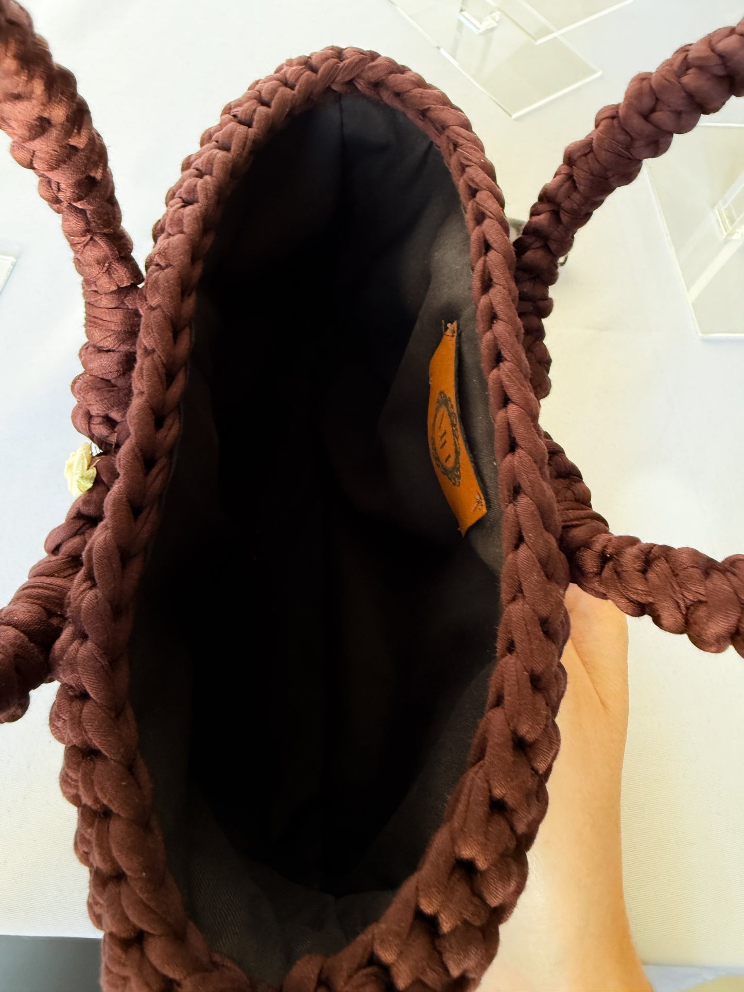 Sac à main en crochet marron