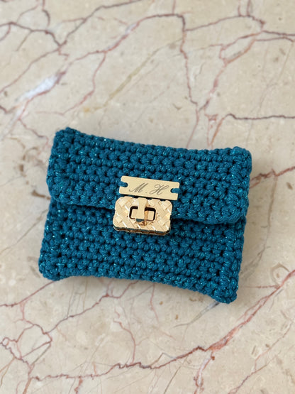 porte monnaie bleu en crochet