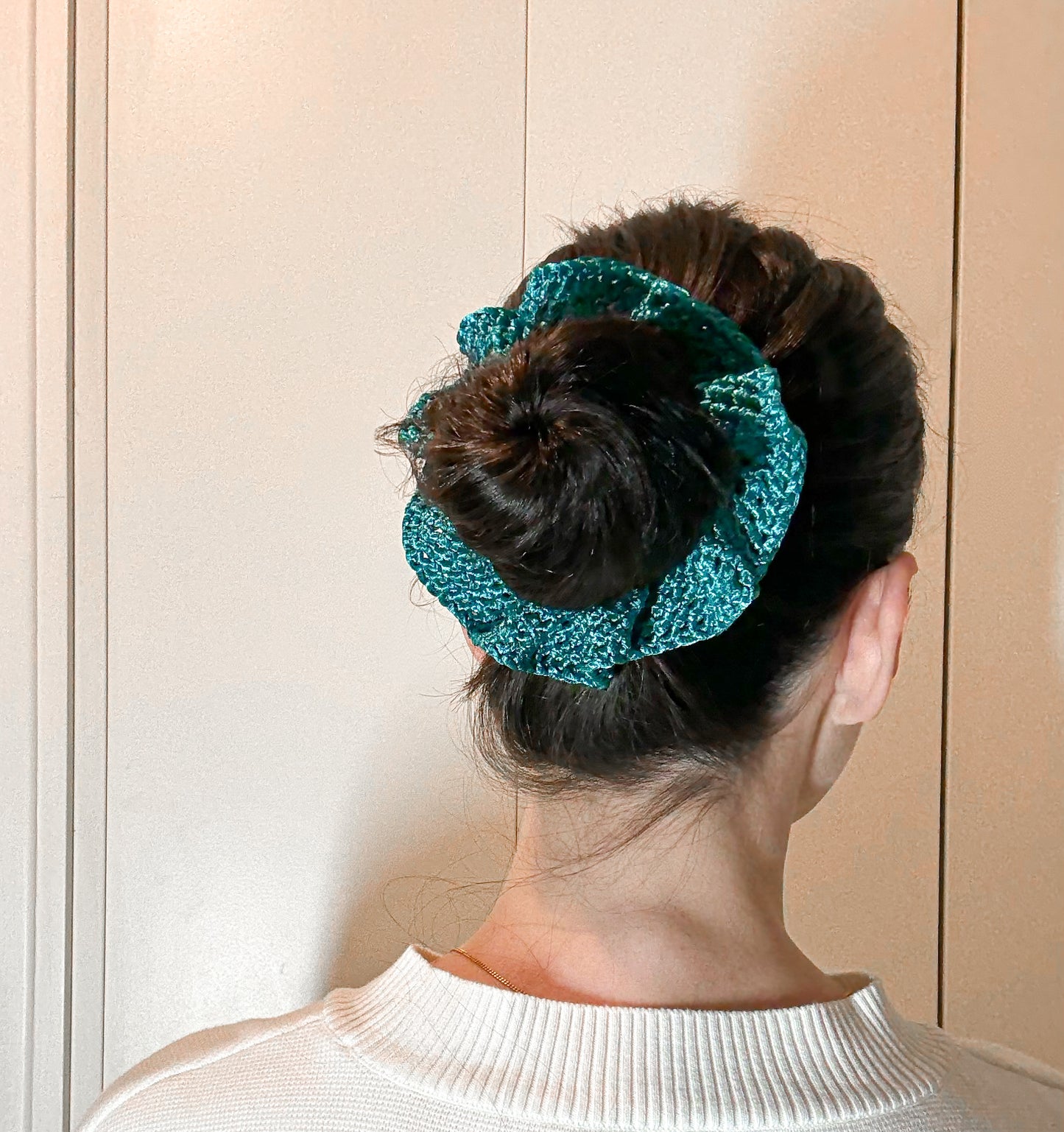Chouchou Satin Bloom Vert Émeraude