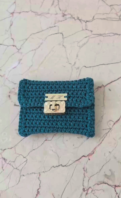 porte monnaie en crochet bleu